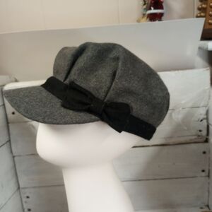 Maurices Gray Wool Blend Newsboy Hat Women’s Cabbie Baker Boy Black Bow OSFM